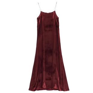流波』丝侬性感丝绒真丝吊带睡裙睡衣女士连衣裙长裙红色睡衣裙