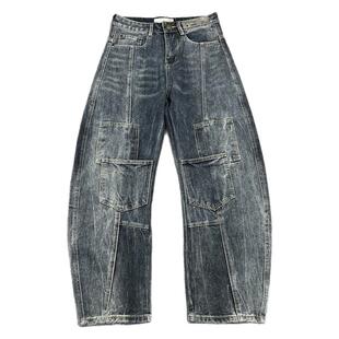 2025秋季新款潮流多口袋复古牛仔裤男宽松直筒阔腿休闲潮牌弯刀裤