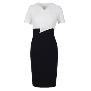 夏季黑白职业套装时尚气质女裙装2026收腰显瘦前台接待服务工作装