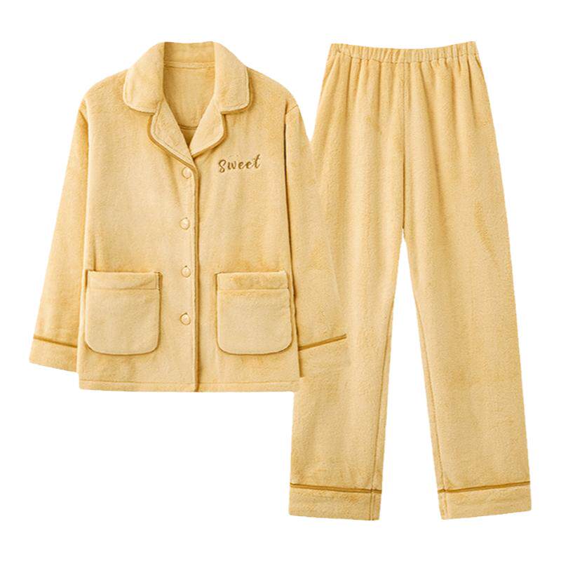 三枪睡衣女士秋冬款珊瑚绒保暖加厚加绒家居服套装冬季时尚法兰绒
