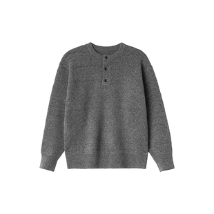 飞型记灰色亨利领加厚毛衣内搭男生冬季2025新款高级感针织衫上衣