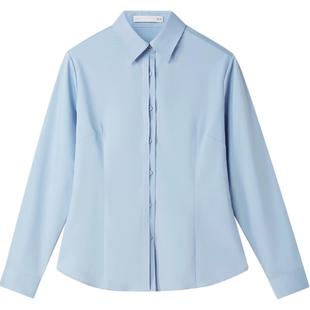 HLA/海澜之家商务长袖女士正装微弹白衬衫秋新款翻领通勤直筒衬衣