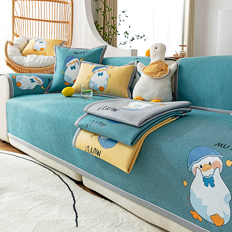 新款卡通棉麻沙发垫四季通用防滑布艺亚麻粗布现代简约坐垫子套罩