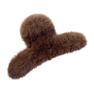 冬季毛绒抓夹女高级感2025新款大号发量大毛毛发夹后脑勺鲨鱼夹子