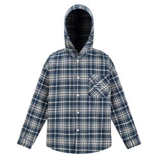 [林子烨同款]404MOB复古格纹刺绣连帽长袖衬衫蓝色格子宽松外套女