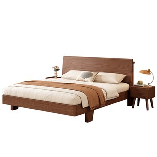 胡桃橡木实木床原木风1米8大床卧室出租现代简约双人单人大床1.5m