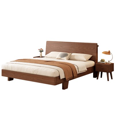 胡桃橡木实木床原木风1米8大床卧室出租现代简约双人单人大床1.5m