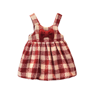 女童连衣裙冬季加绒加厚背带裙儿童洋气好看冬裙子宝宝毛呢背心裙