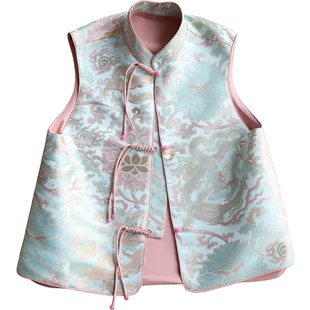 云澍原创织锦缎新中式复古国风盘扣立领上衣小马甲茶服女春季新款