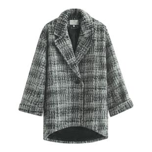 【折扣季】COCOBELLA静奢风毛绒格纹羊毛大衣休闲毛呢外套WL3005