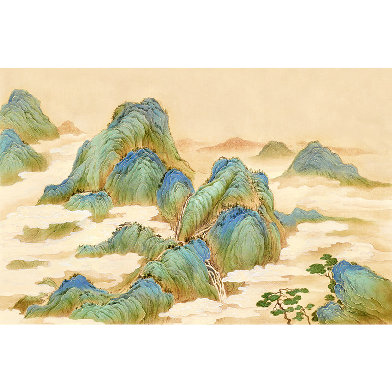 新中式客厅山水背景墙壁画墙布
