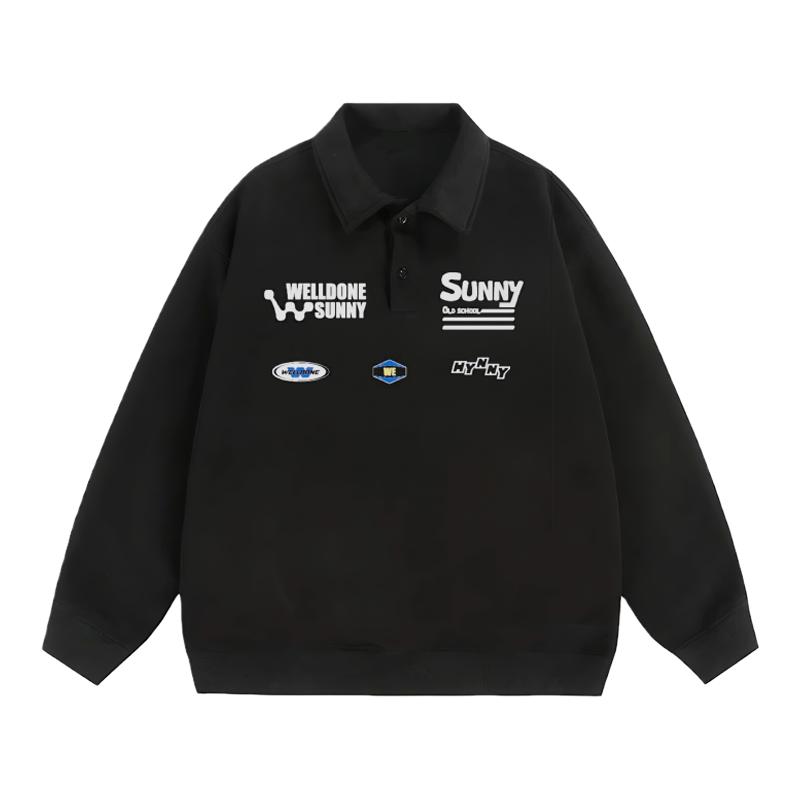 Welldone sunny新款长袖POLO衫 美式复古潮牌宽松重磅情侣翻领t恤