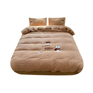 围巾小狗｜ins卡通咖色加厚牛奶绒四件套1.8m笠冬天羊羔绒法莱绒