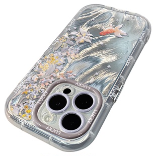 桂花金鱼金适用苹果17promax奶油羽纱纹air卡通透明手机壳iphone16华为苹果13创意保护套防摔15ProMax全包