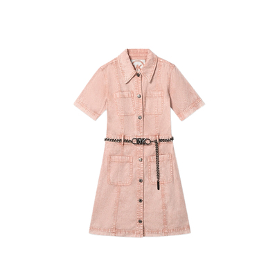 MK翻领收腰牛仔连衣裙