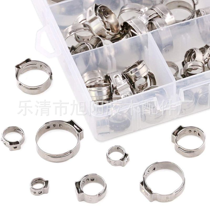 120pcs盒装304不锈钢软卡箍管箍压合软管夹组合套件 单耳无极喉箍
