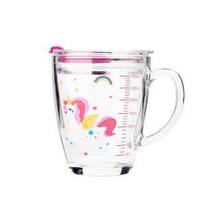 钢化加厚玻璃杯家用儿童水杯子女耐高温刻度牛奶杯防烫带把茶杯盖
