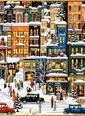街边雪景画画diy数字油画填充填色手绘油彩画手工网红风景高级感
