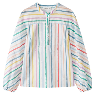 Marc O'Polo/MOP2025新款高级独特纯棉彩虹条纹长袖衬衫女士