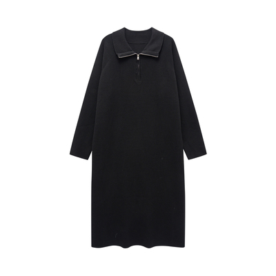 微胖mm翻领休闲百搭针织连衣裙女