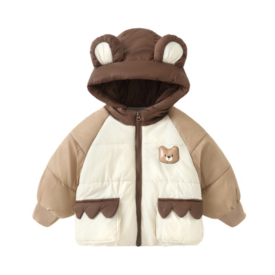 咔咔熊猫秋冬新款婴儿衣服毛毛连帽外套冬装男童棉袄棉服女童保暖