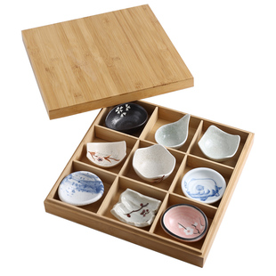 竹制九宫格餐具带盖竹盒餐厅民宿用餐配套日式和风碗碟托盘分格盘