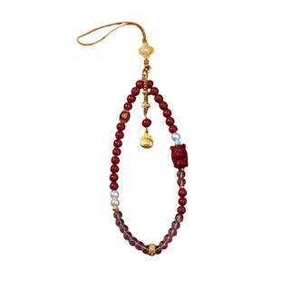 【杭州灵隐正品】天然朱砂手机链好运白水晶串珠生肖平安守护挂绳