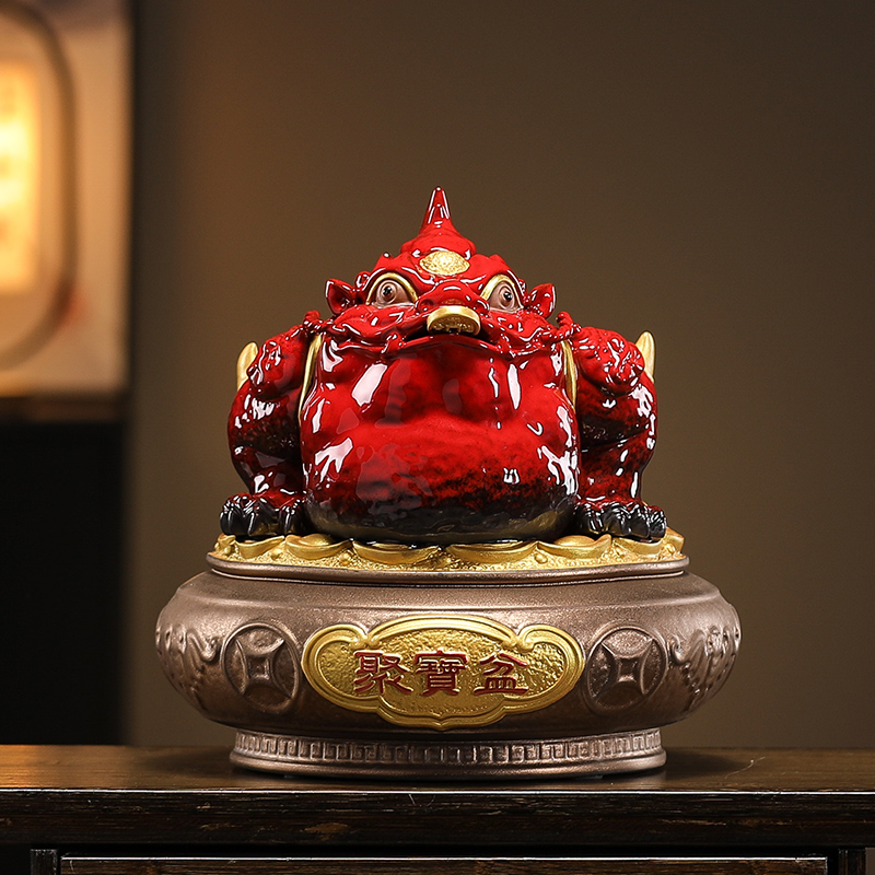 聚宝金蟾八方招财纳财聚宝盆三足蟾蜍门店陶瓷摆件店铺开业送礼品