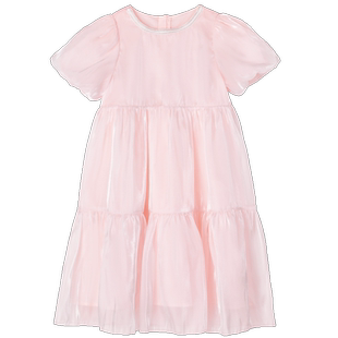 LittleNaive女童连衣裙夏光泽珍珠缎面中长款礼服甜美儿童公主裙