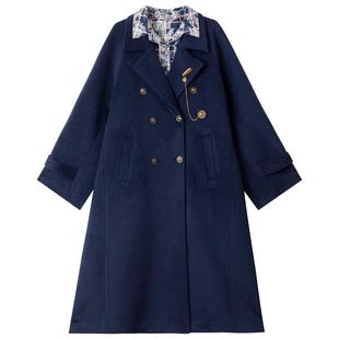 KEIKO[两穿/可拆领]静奢拼色毛呢大衣秋冬知性学术风廓形长款外套