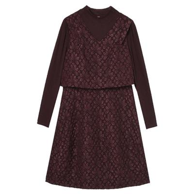 气质中裙高腰长袖连衣裙