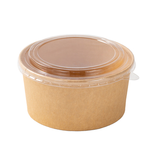 600套牛皮纸打包盒加厚圆形纸碗野餐水果沙拉碗外卖卤肉饭盒餐盒