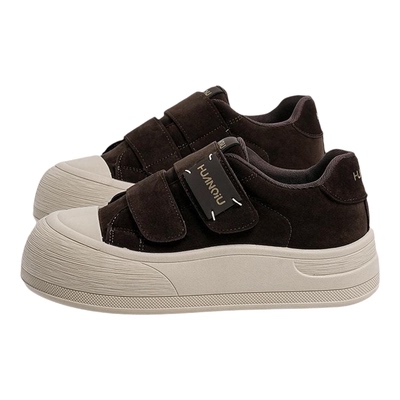 环球板鞋女鞋魔术贴厚底增高防滑少女圆头日常休闲4cm平底低帮鞋