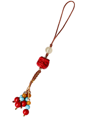 普陀山朱砂福运醒狮手机挂饰