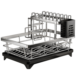 厨房碗碟置物架台面碗筷盘子不锈钢沥水篮双层大容量多功能收纳架