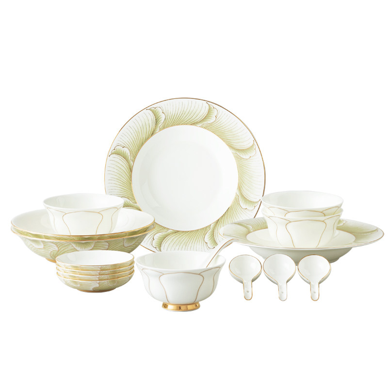 国瓷永丰源 盛世玉兰16/44头餐具套装 高档陶瓷饭碗餐盘 乔迁礼物