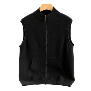 马甲背心男100纯山羊绒衫秋冬针织带帽加厚毛衣坎肩开衫帽衫外套
