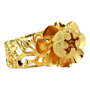 铜镀金花开富贵镀黄金手镯牡丹花女款活口金手镯婚嫁女士花头手镯