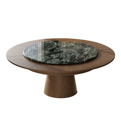 唯柚天然奢石可伸缩全实木圆餐桌