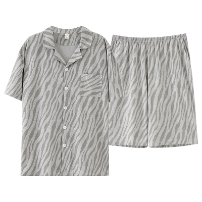 情侣睡衣纯棉薄款短袖条纹套装