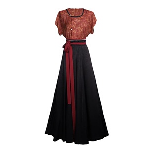 拟梦醉花阴国风原创唐制褙子红黑十破裙短袖夏款坦领日常汉服显瘦