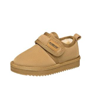 巴布豆儿童雪地靴真皮加绒保暖男童短靴子冬季新款防滑女宝宝棉鞋