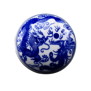 光祖景德镇青花瓷陶瓷印泥盒手绘瓷盒朱砂瓷缸高顶瓷缸仿古瓷盒篆刻素面印泥盒文房四宝国画印盒书房小摆件