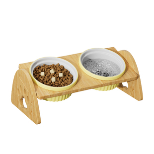 猫碗猫食盆防打翻防黑下巴护颈干湿分离陶瓷猫爪猫碗架