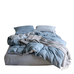 ins纯色双拼全棉床上四件套纯棉磨毛撞色宿舍床单被套床笠三件套4