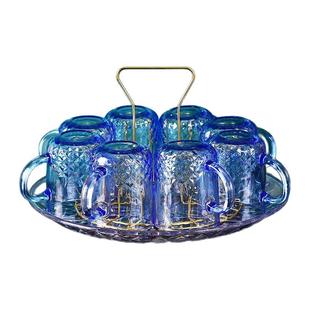 家用玻璃杯套装茶杯耐热水杯子泡茶牛奶开水果汁杯带杯架托盘
