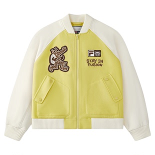 FILA FUSION | Mr Doodle联名针织外套女2025冬季新款夹克棒球服