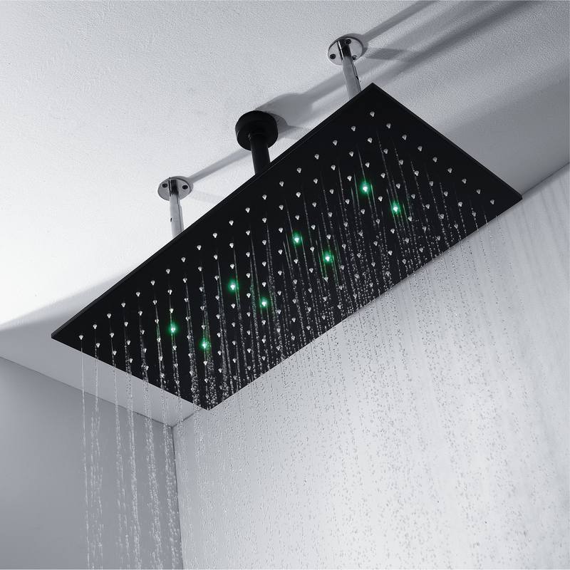 黑色长方形LED嵌入式冷热天幕淋浴套装带淋浴置物架HI05073C