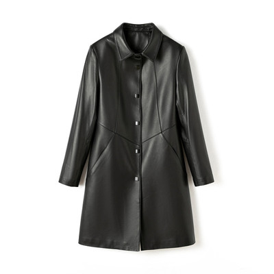 海宁绵羊皮真皮皮衣中长款风衣