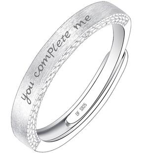 古法素圈刻字银戒指男高级感纯银男戒男款男士男生情侣对戒送男友